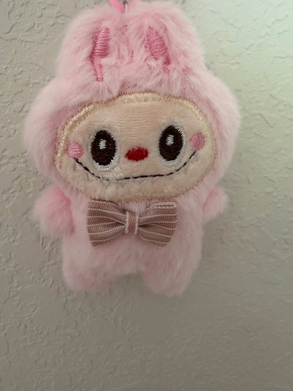 Pink Plush Keychain Bag Charm - Cute Fuzzy Accessory